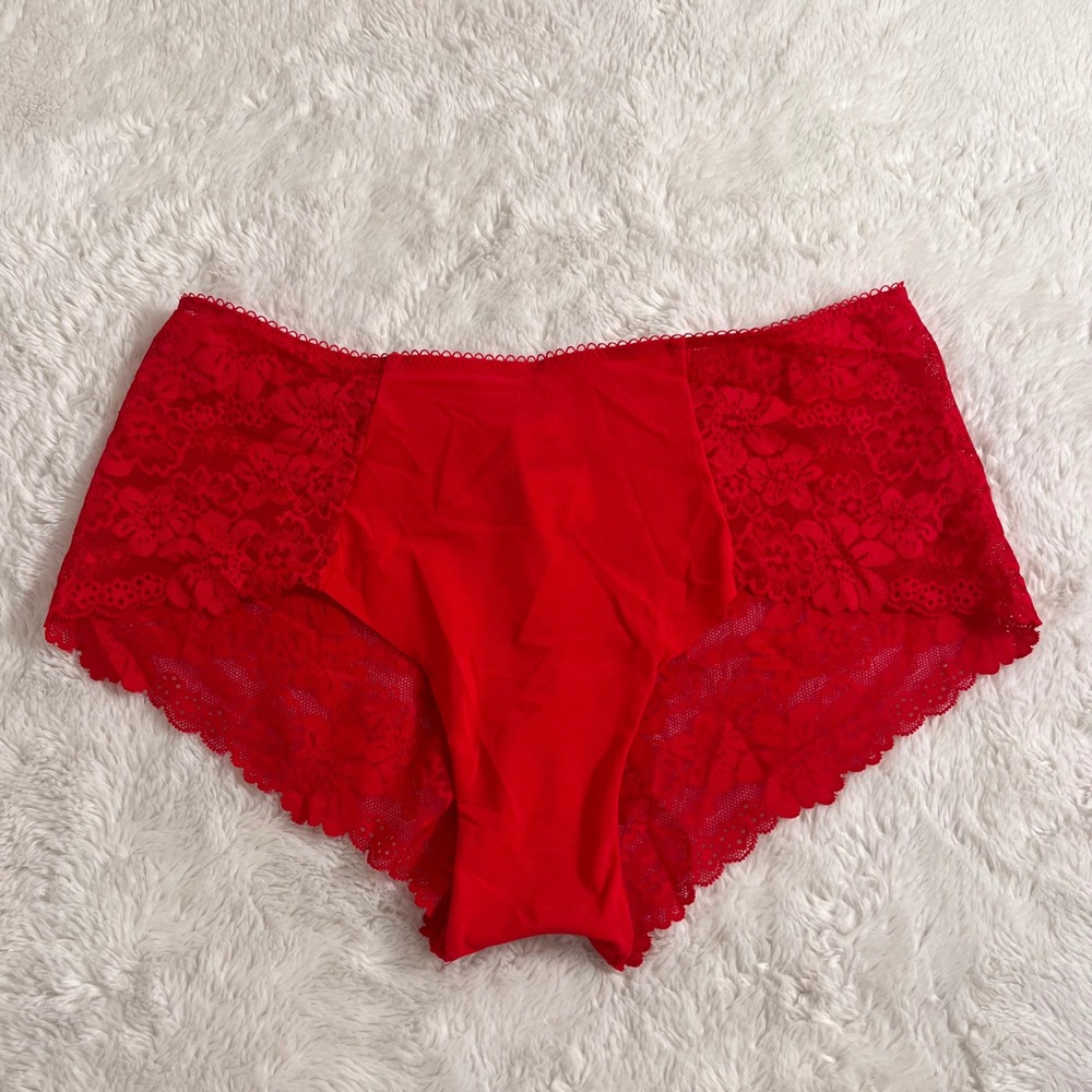 Victoria's Secret PINK Red Floral Lace Cheeky Panty NWT Size L 11246717 Romantic